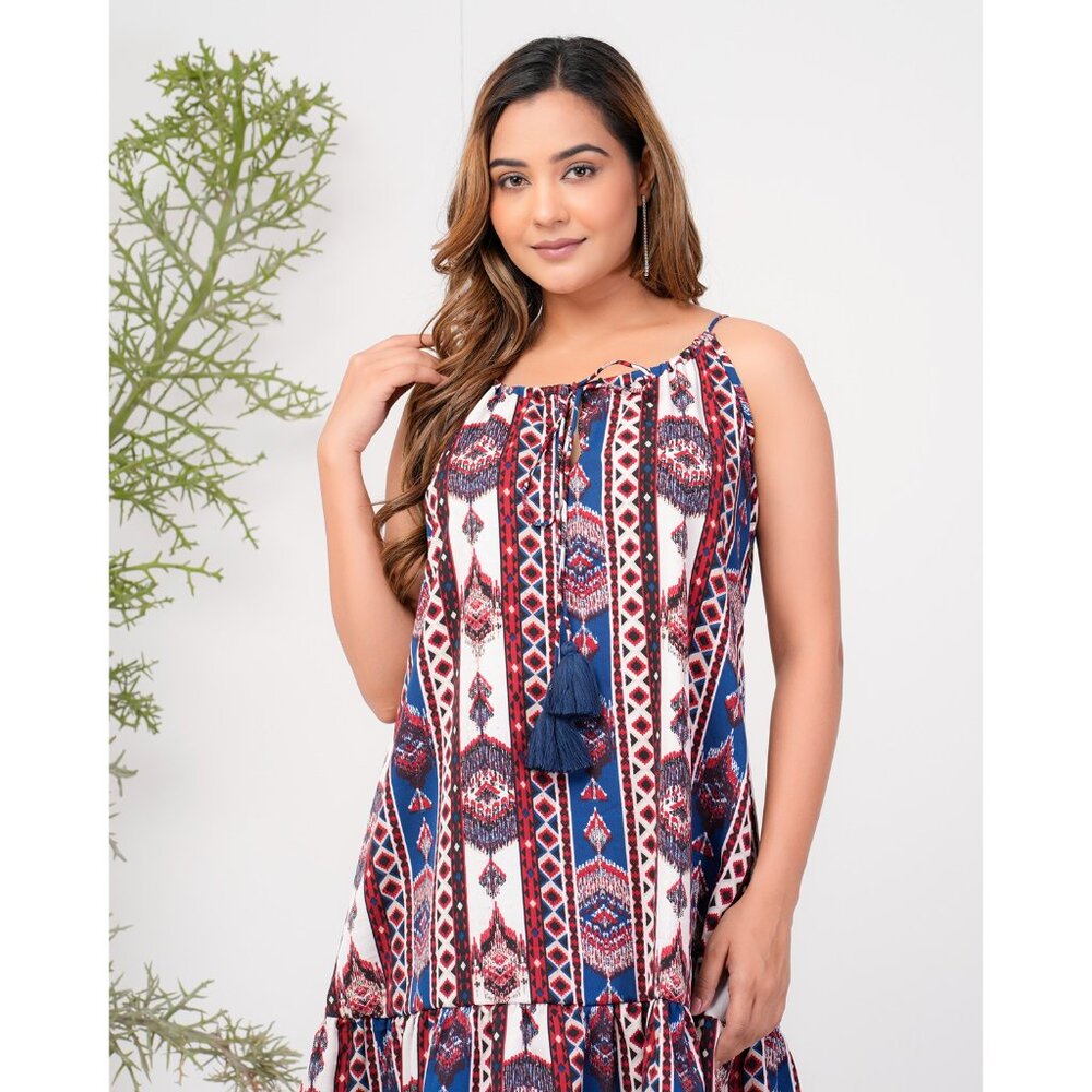 Riara Poly Crepe Casual Mini Dress Sleeveless One Piece Dress Flared Party Dress - Picture 4 of 8